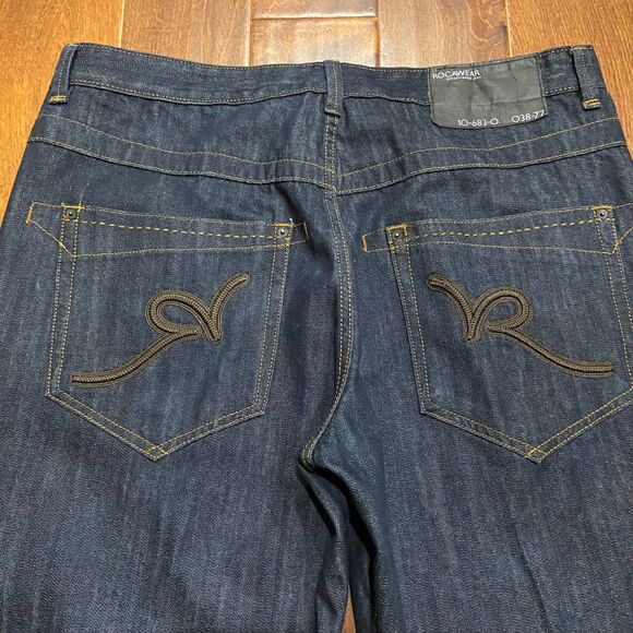 Rocawear Vintage Y2K Baggy Grunge Skater Embroidered Dark Denim Jeans 40 x 34 - Picture 5 of 10